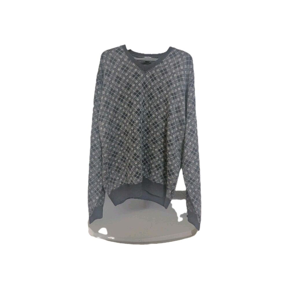 Nautica Wool Blend Sweater Men’s XXL  Black/Gray Geometric Pattern